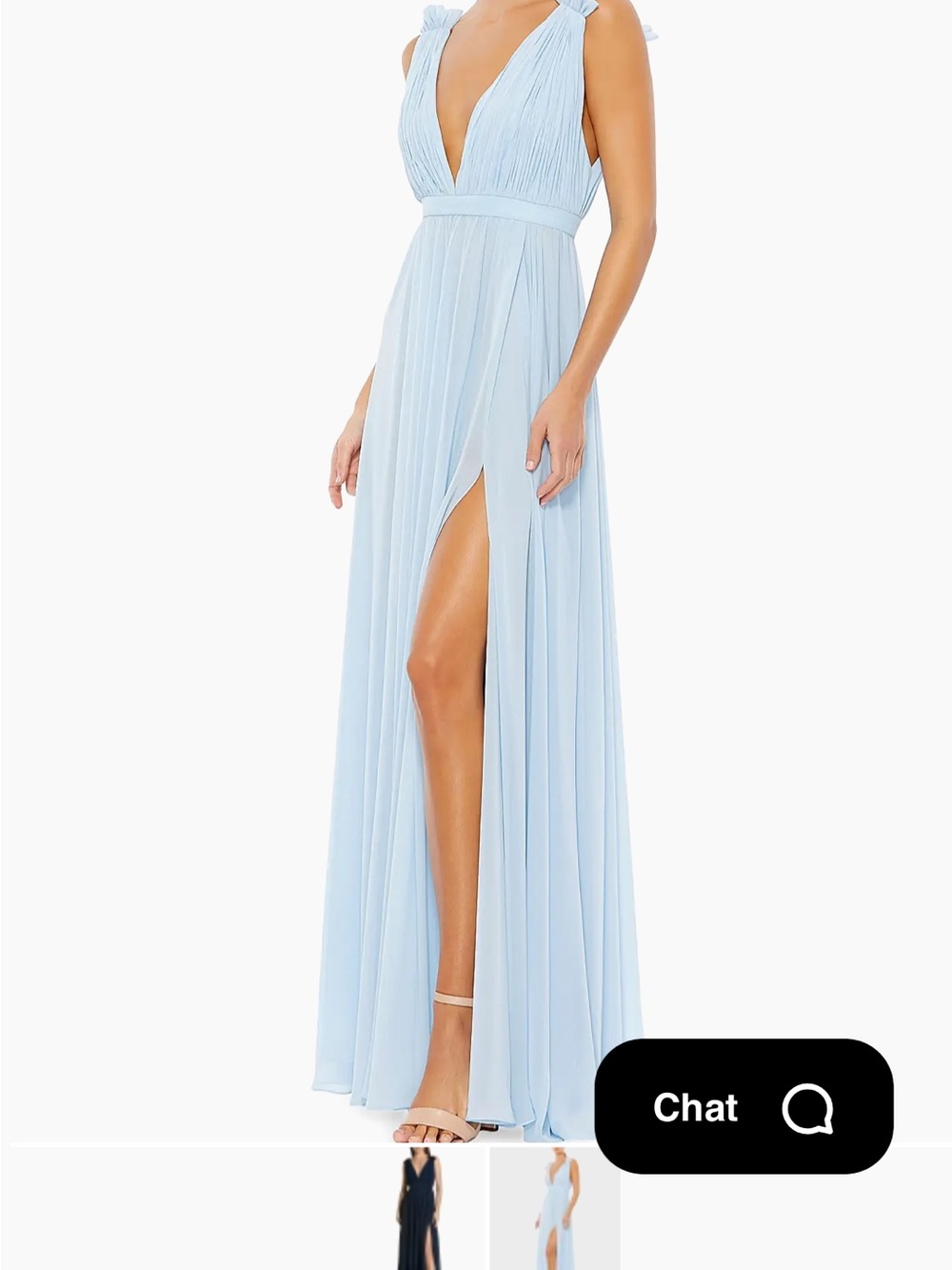 Mac Duggal Ieena Pleated Chiffon Gown Light Blue